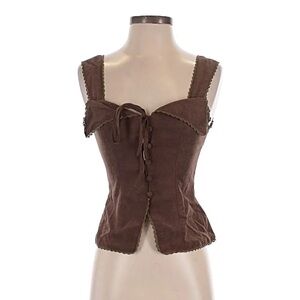 Cider Brown Lace-Trimmed Button Front Corset Top